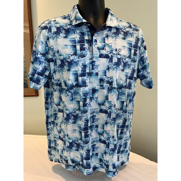 Bugatchi Other - Bugatchi Mens M Polo Abstract Digital Print Blue Short Sleeve Mauna Lani Logo